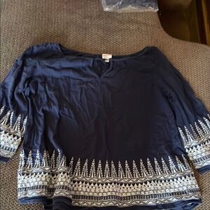 Navy Blue Patterned Women's Top